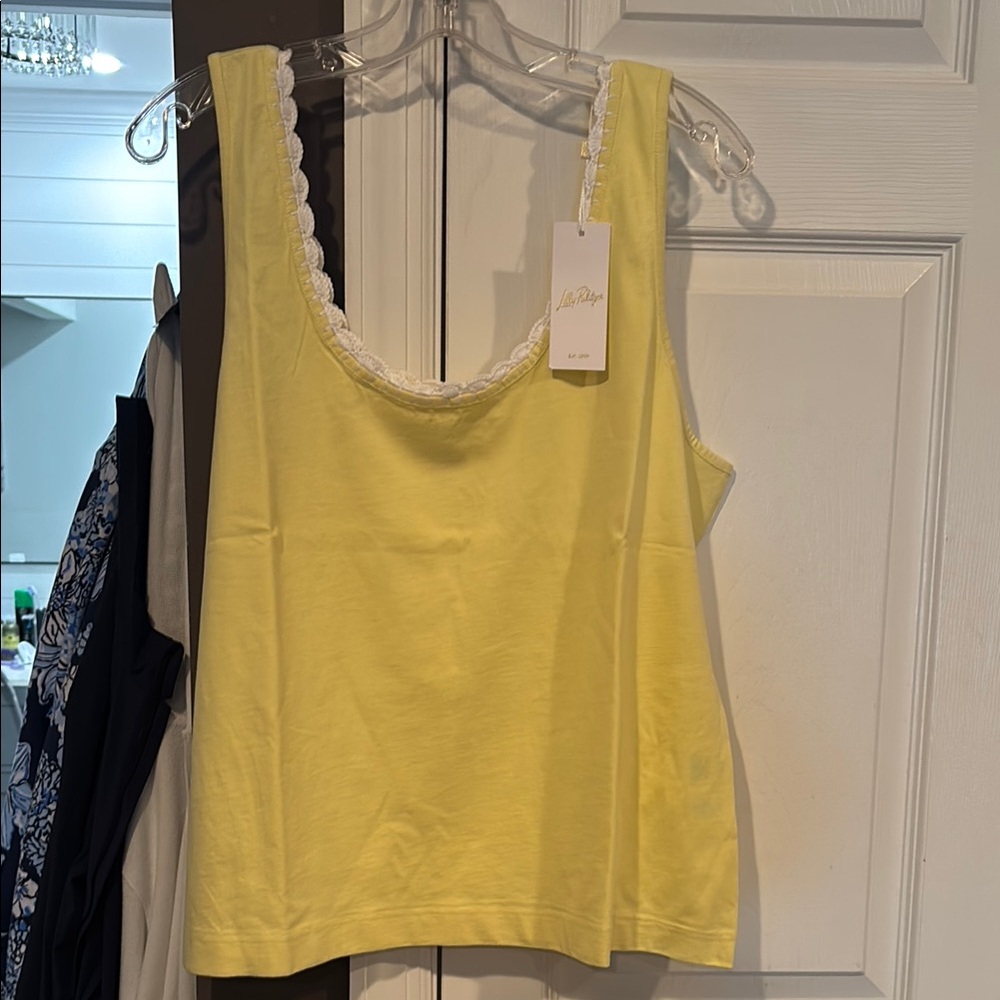 Lilly Pulitzer Yellow crocheted Lace Trim Tank Top brand new with tags